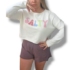 Moon & Madison cropped Sweater Cream 'Salty' M Boxy rainbow cotton NWT resort